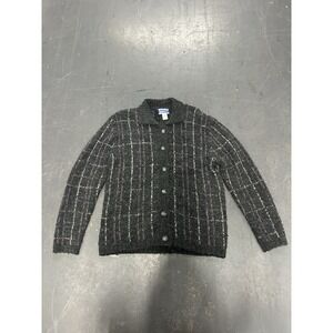 Vintage Pendleton Women's Acrylic/Wool Sweater Gray Plaid Size Medium Button Up